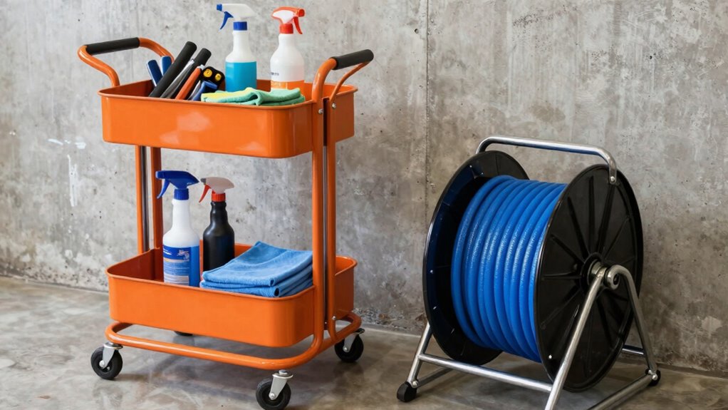 organized garage cleaning tools