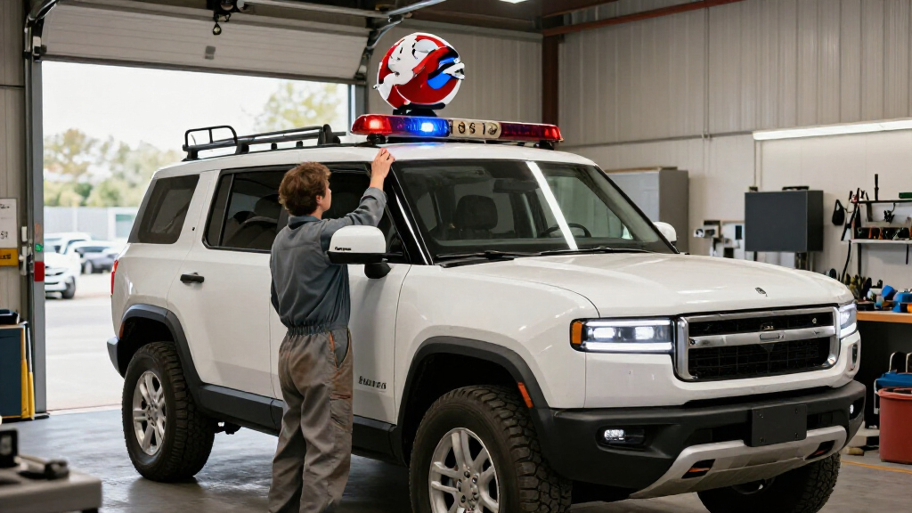 Rivian Turned An R1S Into A Ghostbusters Ecto-1—Sirens, Radar Dish, And All. It Rules